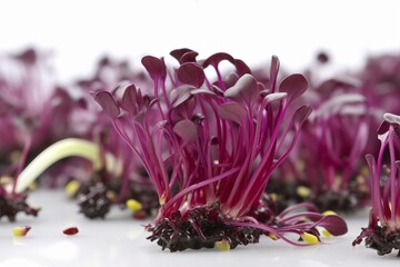 Red cabbage sprouts on a white background from generative ai