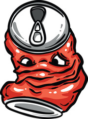 Crushed Soda Cola Steel Can Cartoon Illustration in Vector Used to Recycle or as Rubbish Thrown Away
