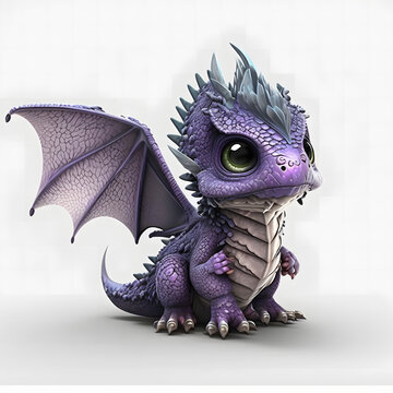 Small kind funny violet baby dragon with wings