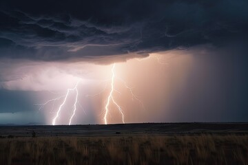 Naklejka na ściany i meble close-up of thunderstorm, with lightning and rain visible, created with generative ai