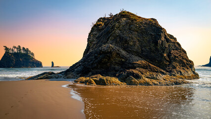 Olympic National Park Pacific Coast Seascape at Second Beach in Washington State, USA, tranquil...