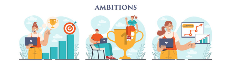 Ambitions set. Motivation to success, aspiration and effort for improvement