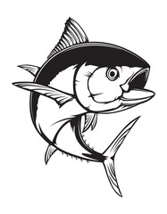 Obraz premium Tuna fishing logo vector illustration. Tuna fishing emblem isolated. Ocean fish logo. Saltwater fishing theme.