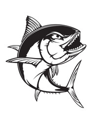 Tuna fishing logo vector  illustration. Tuna fishing emblem isolated. Ocean fish logo. Saltwater fishing theme.