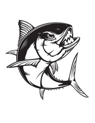 Tuna fishing logo vector  illustration. Tuna fishing emblem isolated. Ocean fish logo. Saltwater fishing theme.