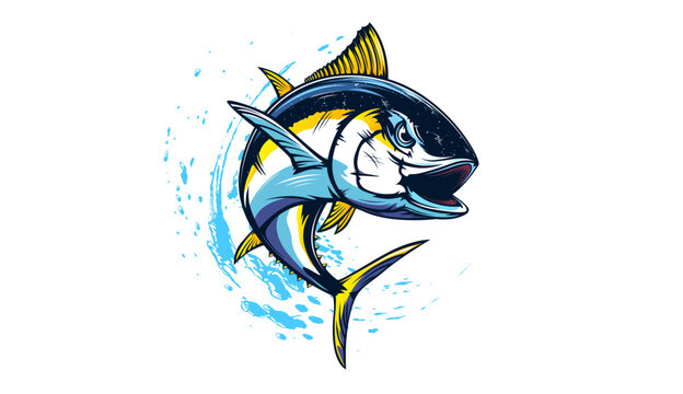 Tuna fishing logo vector  illustration. Tuna fishing emblem isolated. Ocean fish logo. Saltwater fishing theme.