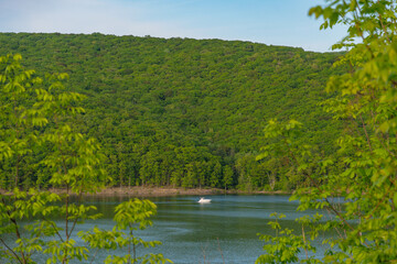 Allegheny National Forest Pa Kinzua point mountain lake, copy space graphic resources, summer activity