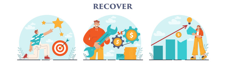 Business recovery set. Post crisis growth or rehabilitation. Process