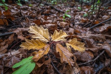 Fototapeta premium close-up of crunchy leaf and twig forest floor, created with generative ai