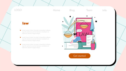 Judge web banner or landing page. Court worker stand for justice