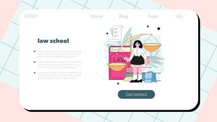 Law class web banner or landing page. State judicial system studying