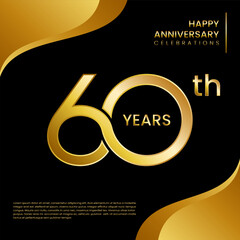 60th year anniversary design template with gold color, vector template illustration