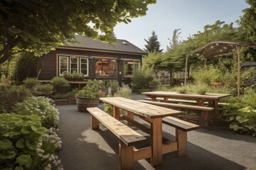 Fototapeta na wymiar outdoor bistro serving up farm-to-table fare in tranquil garden setting, created with generative ai
