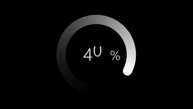 Animation of a spinning loading circle. Waiting for a download with a countdown from zero to one hundred. White circle on a black isolated background.