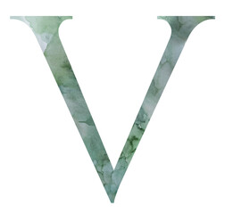 Watercolor teal green letter V isolated illustration, wedding and greeting design element