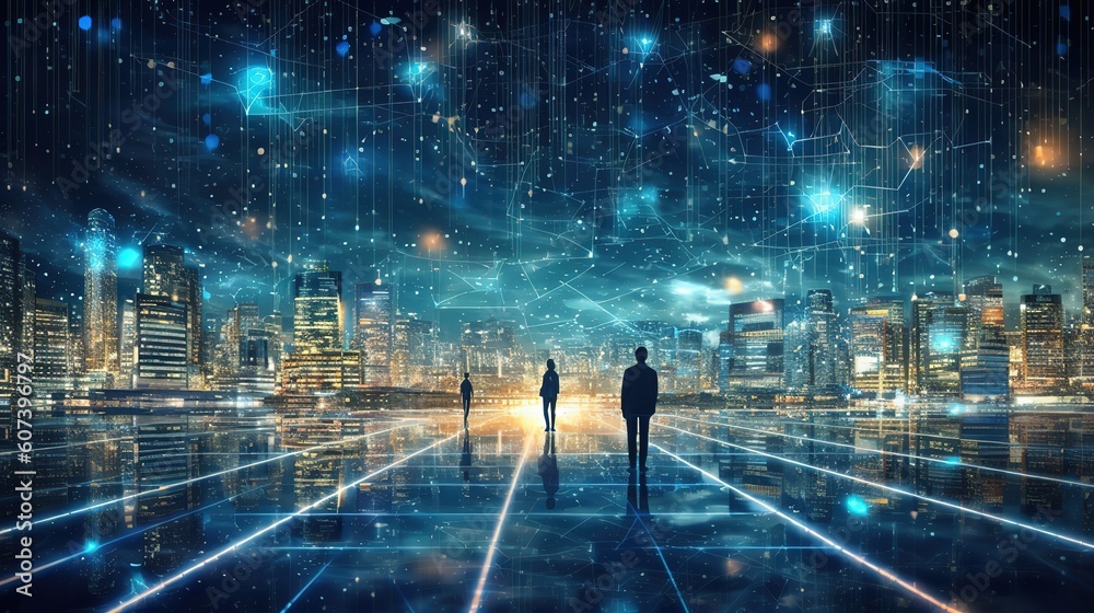 Aufkleber Data exchange, digital technologies, artificial intelligence, business analytics, big data management and Internet connection.Generative AI