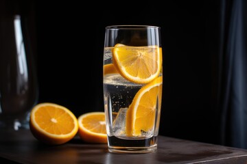 glass of water with slice of lemon and orange slices, created with generative ai