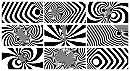 Abstract squares within squares. Optic art illustration. Pattern with optical illusion. Abstract striped background. Psychedelic stripes. 3d vector for brochure, presentation, flyer or banner.