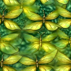 Obraz na płótnie Canvas Lively and upbeat splash of yellow and green. Tileable wallpaper, repeating seamless texture, pattern, crystal dragonfly wings, macro photography, ray tracing, unreal engine, delicate, eligant, subtle