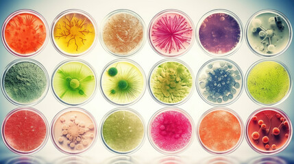 Obraz na płótnie Canvas Macro close up shot of bacteria and virus cells in a scientific laboratory petri dish. Generative ai 