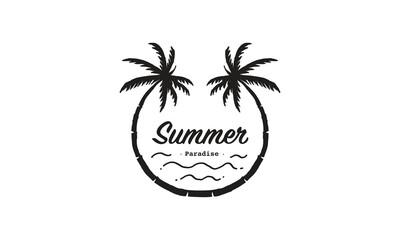 Fototapeta na wymiar summer vacation on tropical beach Sunset label, with Palm trees ,vector illustration