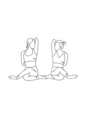 Continuous one line drawing of people yoga poses. Vector illustration.