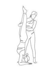 Continuous one line drawing of people yoga poses. Vector illustration.