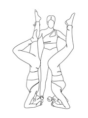 Continuous one line drawing of people yoga poses. Vector illustration.