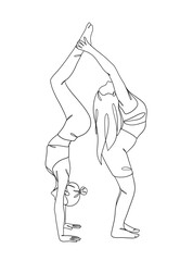 Continuous one line drawing of people yoga poses. Vector illustration.