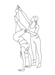 Continuous one line drawing of people yoga poses. Vector illustration.