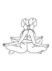 Continuous one line drawing of people yoga poses. Vector illustration.
