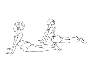Continuous one line drawing of people yoga poses. Vector illustration.
