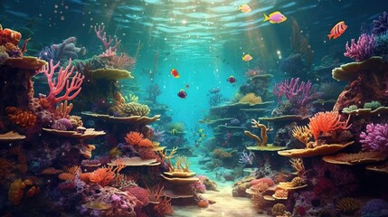 Fototapeta na wymiar a underwater scene with fish and corals. Generative AI Art.
