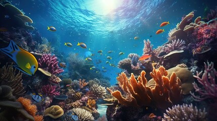 Fototapeta na wymiar a coral reef with fish and corals. Generative AI Art.