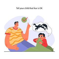 Modern positive parenting. Parent helping a child to conquer fears.