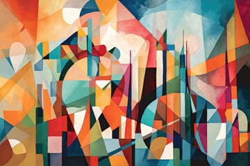 cubism-inspired artwork, featuring geometric shapes and bold colors, created with generative ai
