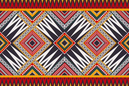 African tribal colorful border pattern. Vector african colorful geometric shape seamless pattern background. Ethnic geometric overlapping pattern use for textile, carpet, rug, cushion, wallpaper, etc.