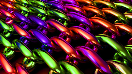 Fototapeta premium 3D metallic - Super chrome gradient metal chains, multicolor background, abstract form with depth, wallpaper seemless