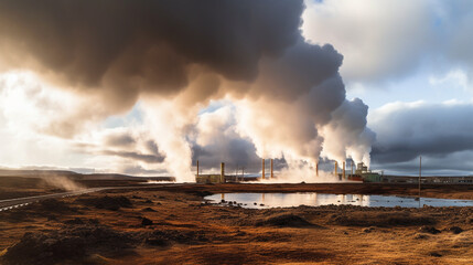 Gheothermal energy power plant near lake Generative AI