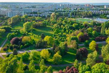 Green park in Gdansk Zaspa on a sunny day, Poland.
