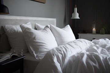 close-up of crisp white bedsheets, with inviting and tranquil ambience, created with generative ai
