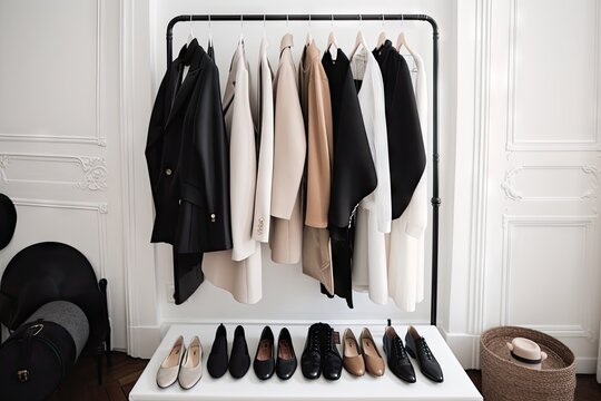 minimalist wardrobe with mix of classic and trendy pieces, created with generative ai