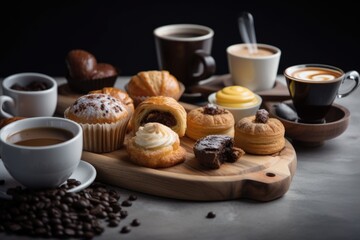 coffee break ritual with pastries and sweets, providing sweet treat after the caffeine boost, created with generative ai