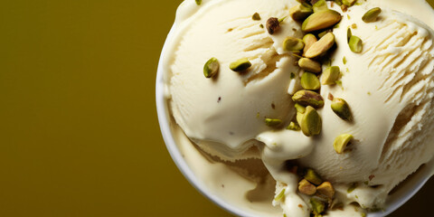 Obraz premium Close up of pistachio ice cream dessert. Generative ai