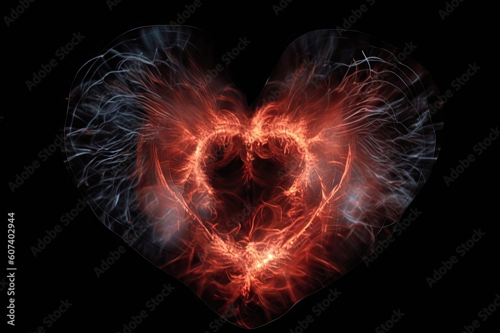 Wall mural heart-shaped nebula with intricate filaments of light and dark, created with generative ai