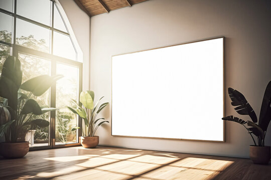 Horizontal frame mockup in sunny interior