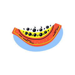 Acid fruit papaya slice with colorful shadow. Hand drawn vector