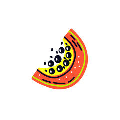 Acid fruit papaya slice with seeds. Hand drawn vector
