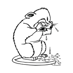 Black and white cartoon of a hamster eating a piece of bread.