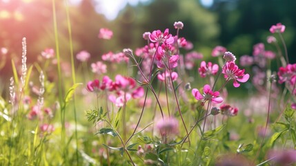 Beautiful meadow flowers blooming in the garden. Generative AI